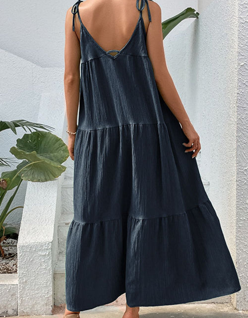 Load image into Gallery viewer, Perfee Tie-Shoulder Tiered Maxi Dress
