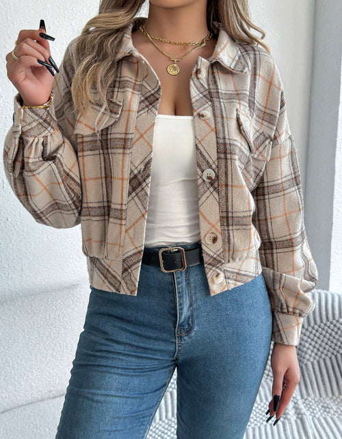 Load image into Gallery viewer, Plaid Button Up Long Sleeve Jacket
