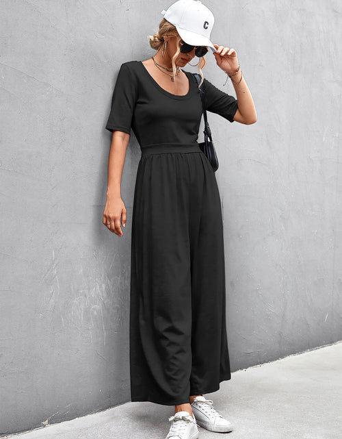 Load image into Gallery viewer, Scoop Neck Half Sleeve Wide Leg Jumpsuit

