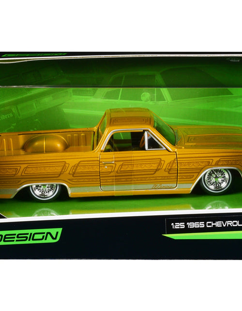 Load image into Gallery viewer, 1965 Chevrolet El Camino Lowrider Gold Metallic with Graphics "Lowriders" Series 1/25 Diecast Model Car by Maisto
