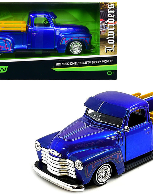 Load image into Gallery viewer, 1950 Chevrolet 3100 Pickup Truck Lowrider Candy Blue with Graphics "Lowriders" Series 1/25 Diecast Model Car by Maisto
