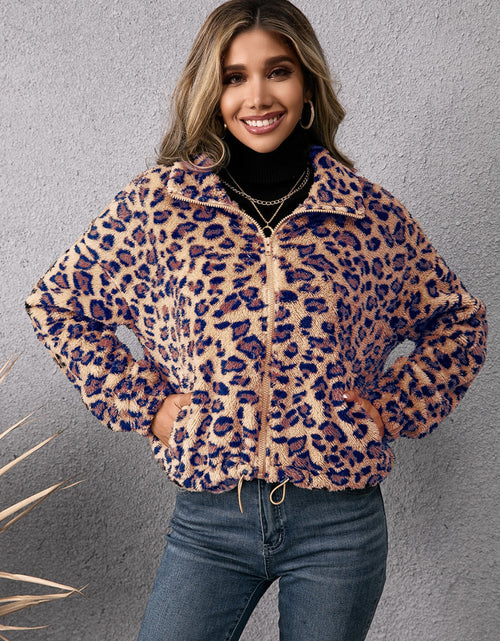 Load image into Gallery viewer, Ivy Lane Drawstring Leopard Zip Up Jacket
