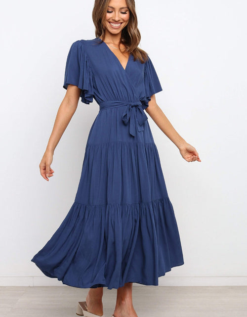 Load image into Gallery viewer, Front Tie Short Sleeve Tiered Midi Dress

