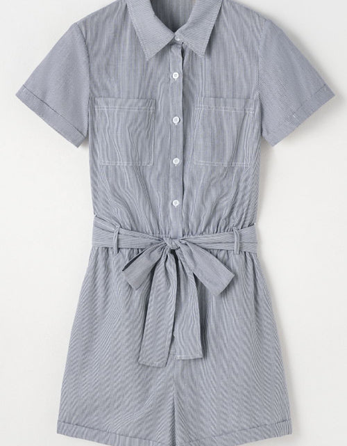 Load image into Gallery viewer, Stripe Chest Pockets Tie Waist Romper
