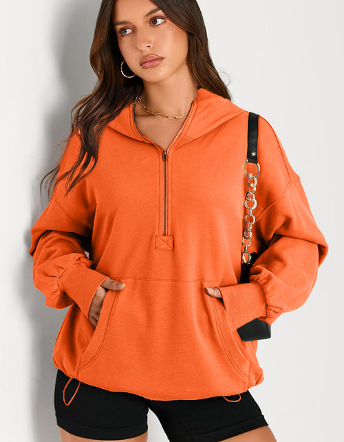 Load image into Gallery viewer, Pocketed Half Zip Long Sleeve Hoodie
