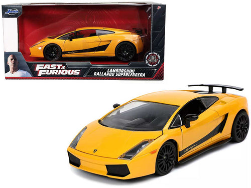 Load image into Gallery viewer, Lamborghini Gallardo Superleggera Yellow with Black Stripes "Fast &amp; Furious" Movie 1/24 Diecast Model Car by Jada
