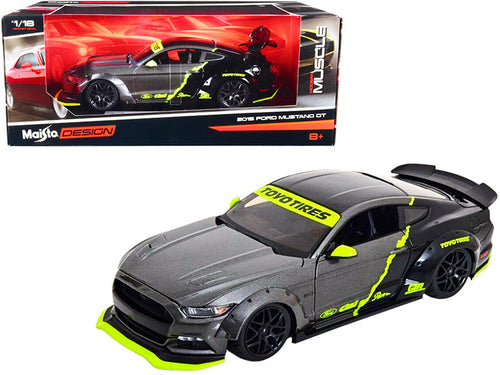 Load image into Gallery viewer, 2015 Ford Mustang GT 5.0 Gray Metallic and Black with Graphics "Modern Muscle" Series 1/18 Diecast Model Car by Maisto
