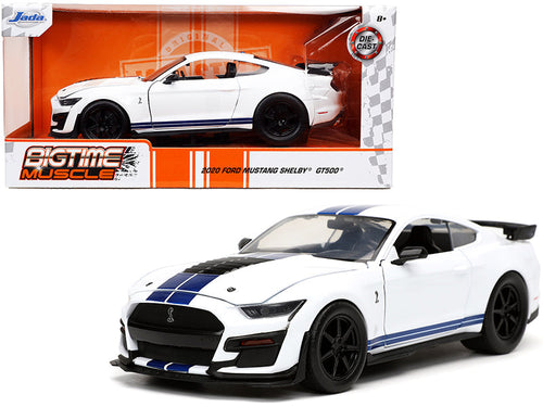Load image into Gallery viewer, 2020 Ford Mustang Shelby GT500 White with Blue Stripes "Bigtime Muscle" Series 1/24 Diecast Model Car by Jada
