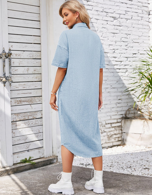 Load image into Gallery viewer, Button Up Dropped Shoulder Denim Dress by BlakWardrob
