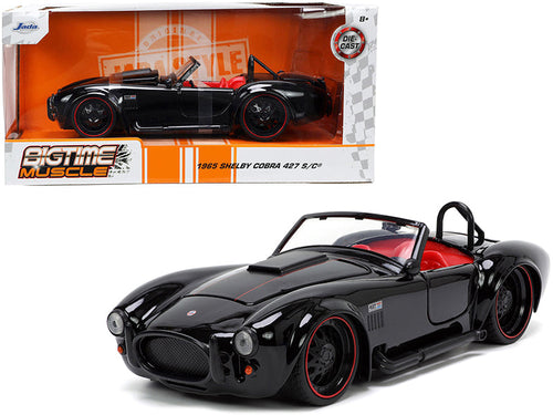 Load image into Gallery viewer, 1965 Shelby Cobra 427 S/C Black with Matt Black and Red Stripes and Red Interior "Bigtime Muscle" Series 1/24 Diecast Model Car by Jada
