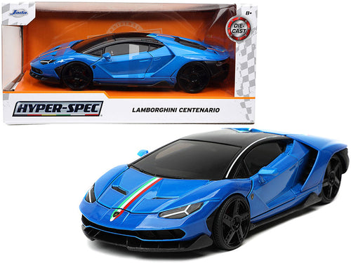Load image into Gallery viewer, Lamborghini Centenario Blue with Black Top with Stripes "Hyper-Spec" Series 1/24 Diecast Model Car by Jada
