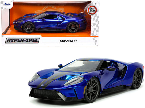 Load image into Gallery viewer, 2017 Ford GT Candy Blue with Gray Stripes "Hyper-Spec" Series 1/24 Diecast Model Car by Jada
