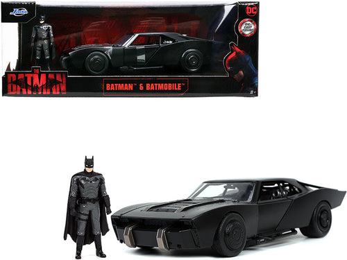 Load image into Gallery viewer, Batmobile Matt Black with Batman Diecast Figure "The Batman" (2022) Movie "DC Comics" 1/24 Diecast Model Car by Jada
