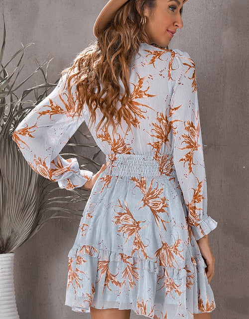 Load image into Gallery viewer, Floral Deep V Flounce Sleeve Mini Dress
