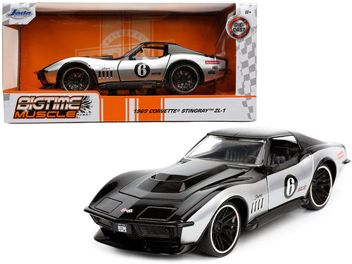 Load image into Gallery viewer, 1969 Chevrolet Corvette Stingray ZL-1 #6 Black and Silver "Bigtime Muscle" Series 1/24 Diecast Model Car by Jada
