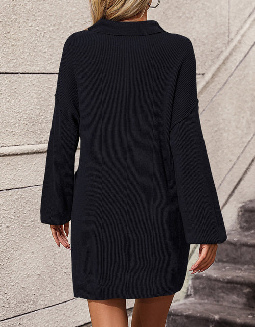 Load image into Gallery viewer, Collared Neck Long Sleeve Sweater Dress with Pockets
