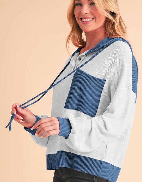 Load image into Gallery viewer, Corded Color Block Drawstring Hoodie

