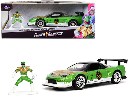Load image into Gallery viewer, 2002 Honda NSX Type-R Japan Spec RHD (Right Hand Drive) and Green Ranger Diecast Figurine "Power Rangers" "Hollywood Rides" Series 1/32 Diecast Model Car by Jada
