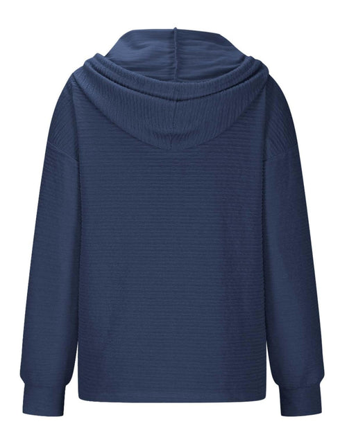 Load image into Gallery viewer, Drawstring Quarter Button Long Sleeve Hoodie
