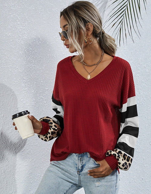 Load image into Gallery viewer, Leopard Striped Waffle-Knit Top
