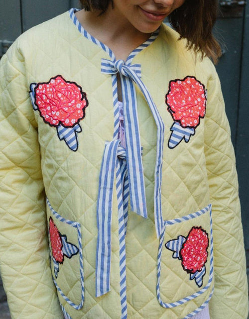 Load image into Gallery viewer, Embroidered Flower Tied Long Sleeve Winter Coat
