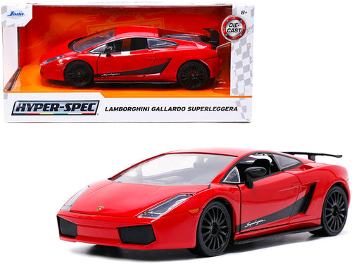 Load image into Gallery viewer, Lamborghini Gallardo Superleggera Red with Black Stripes "Hyper-Spec" Series 1/24 Diecast Model Car by Jada
