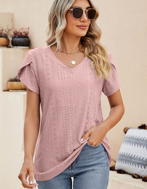 Load image into Gallery viewer, Eyelet Petal Sleeve V-Neck Knit Top
