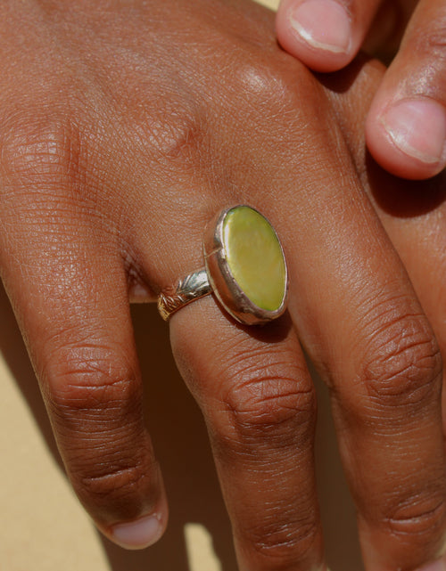 Load image into Gallery viewer, Iridescent Green Pearl Floral Band by Toasted Jewelry
