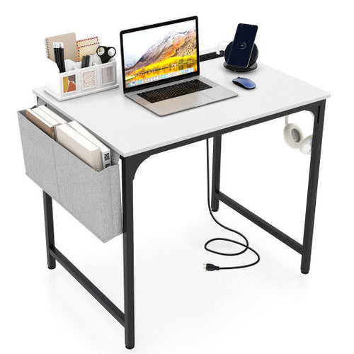 Load image into Gallery viewer, 32 Inch Computer Desk Small Home Office Desk with Charging Station-White
