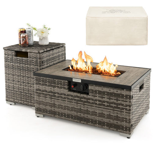 Load image into Gallery viewer, 32 x 20 Inch Propane Rattan Fire Pit Table Set with Side Table Tank and Cover-Gray
