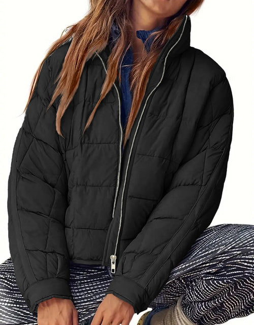 Load image into Gallery viewer, Pocketed Plaid Quilted Zip Up Winter Coat
