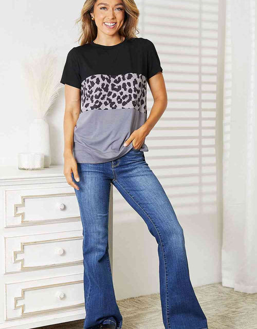 Load image into Gallery viewer, Double Take Leopard Print Color Block Short Sleeve T-Shirt

