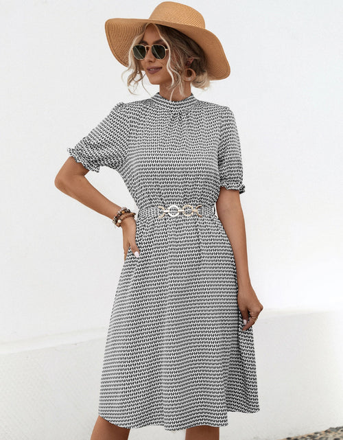 Load image into Gallery viewer, Printed Mock Neck Flounce Sleeve Dress
