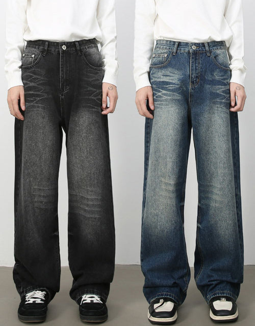 Load image into Gallery viewer, Men's Washed Wide Leg Jeans with Pockets
