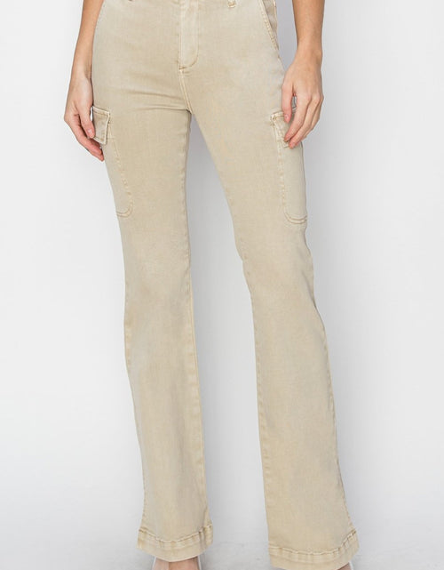 Load image into Gallery viewer, RISEN Full Size High Rise Side Slit Cargo Bootcut Jeans
