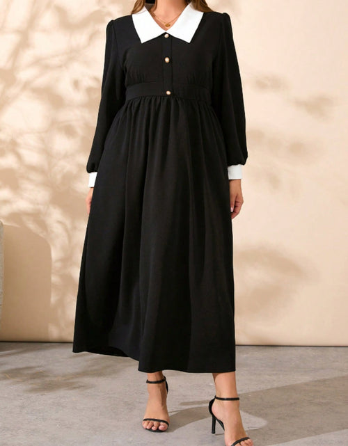 Load image into Gallery viewer, Plus Size Contrast Collared Neck Long Sleeve Midi Dress
