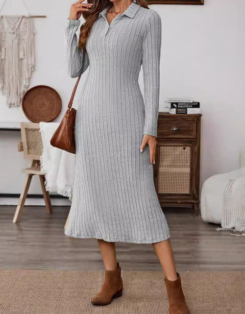 Load image into Gallery viewer, Collared Neck Long Sleeve Midi Dress
