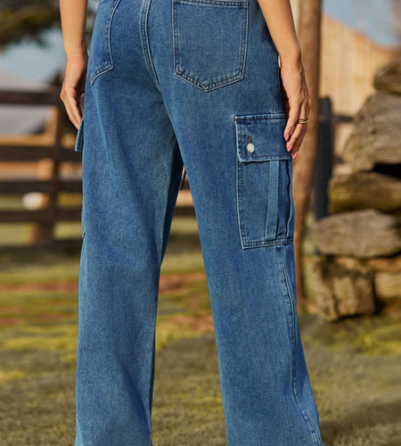 Loose Fit Drawstring Jeans with Pocket