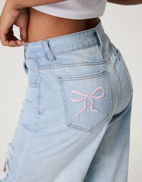 Load image into Gallery viewer, Distressed Wide Leg Jeans with Pockets
