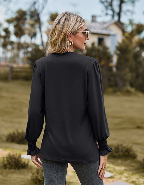 Load image into Gallery viewer, Notched Neck Flounce Sleeve Blouse
