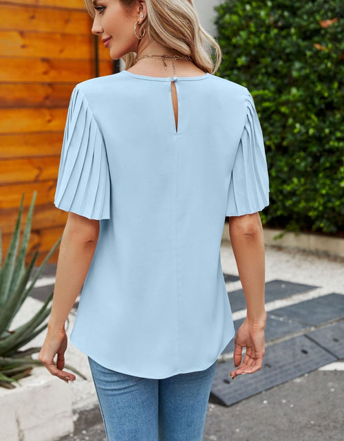 Load image into Gallery viewer, Pleated Flutter Sleeve Round Neck Blouse
