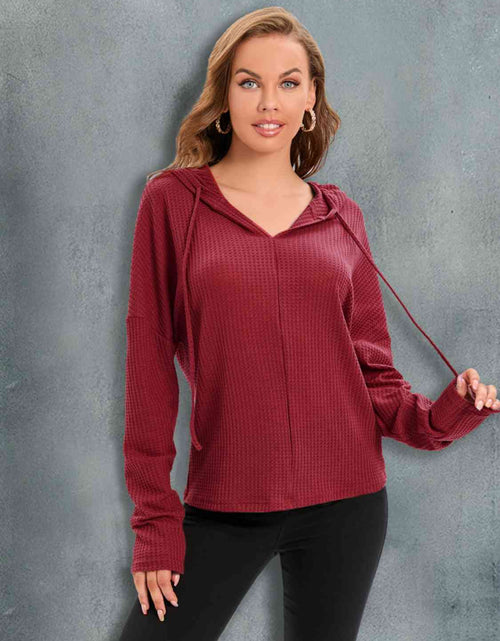 Load image into Gallery viewer, Waffle-Knit Drawstring Drop Shoulder Hoodie
