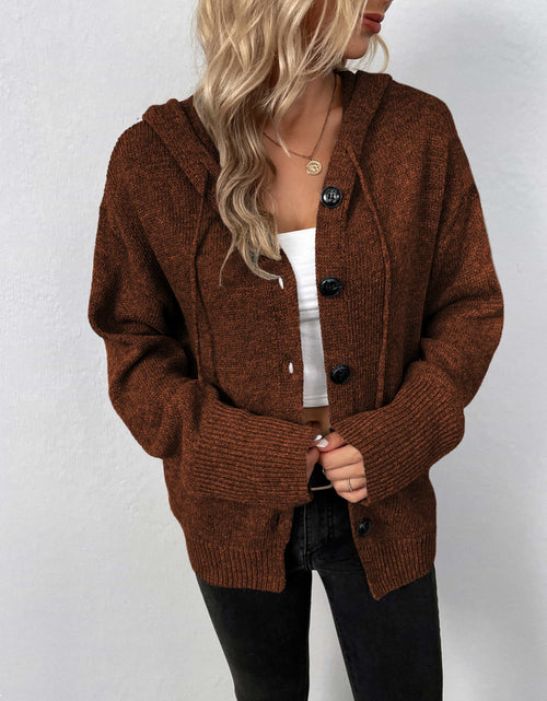 Load image into Gallery viewer, Button-Down Long Sleeve Hooded Sweater
