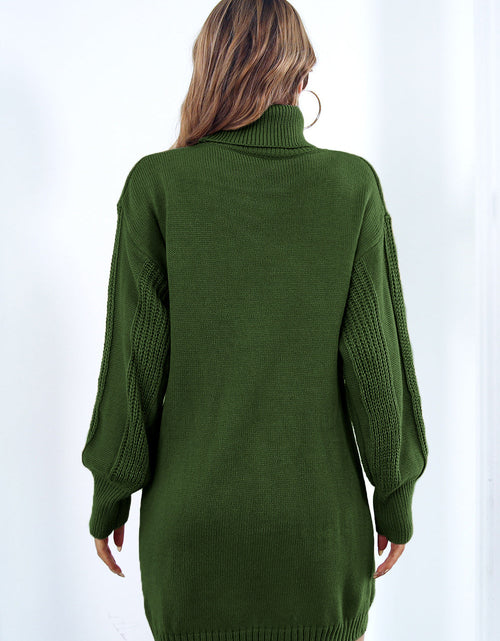 Load image into Gallery viewer, Openwork Turtleneck Long Sleeve Sweater Dress
