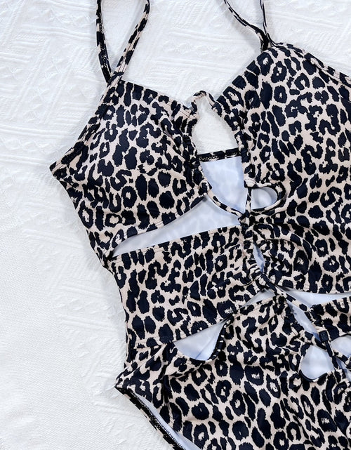 Load image into Gallery viewer, Leopard Cutout Tied One-Piece Swimsuit
