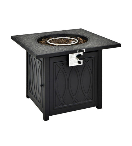 32 Inch Propane Fire Pit Table Square Tabletop with Lava Rocks Cover 50000 BTU-Black