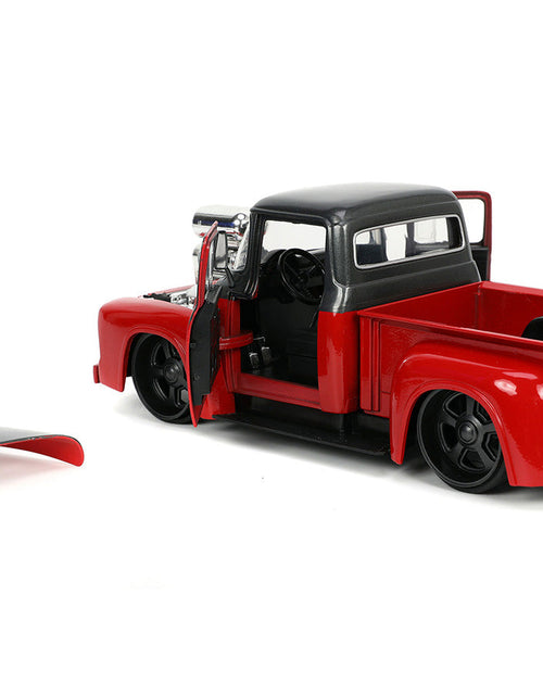 Load image into Gallery viewer, 1956 Ford F-100 Pickup Truck Red and Dark Gray Metallic with Extra Wheels "Just Trucks" Series 1/24 Diecast Model Car by Jada
