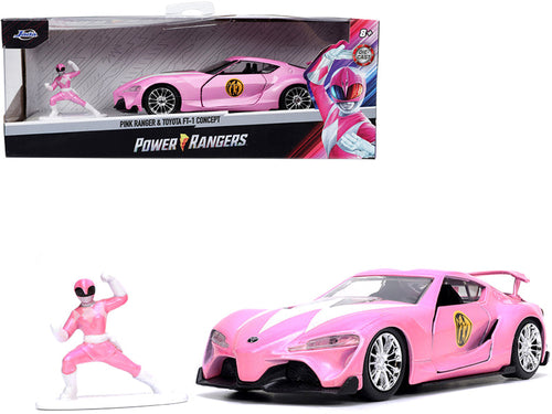 Load image into Gallery viewer, Toyota FT-1 Concept Pink Metallic and Pink Ranger Diecast Figurine "Power Rangers" "Hollywood Rides" Series 1/32 Diecast Model Car by Jada
