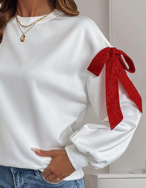 Load image into Gallery viewer, Perfee Bow Round Neck Long Sleeve Sweatshirt
