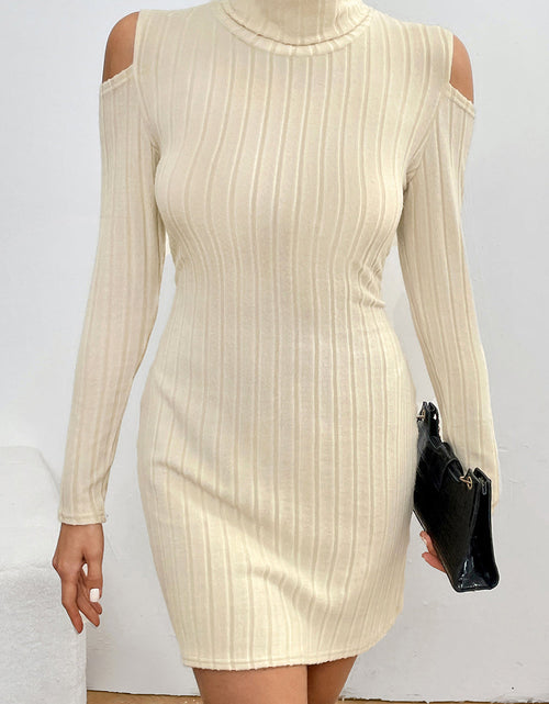 Load image into Gallery viewer, Ribbed Turtleneck Cold Shoulder Long Sleeve Mini Dress
